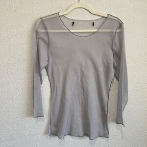 Porto SF Grey Sheer Mesh Long Sleeve Top Artsy Grunge Whimsigoth Womens Medium
